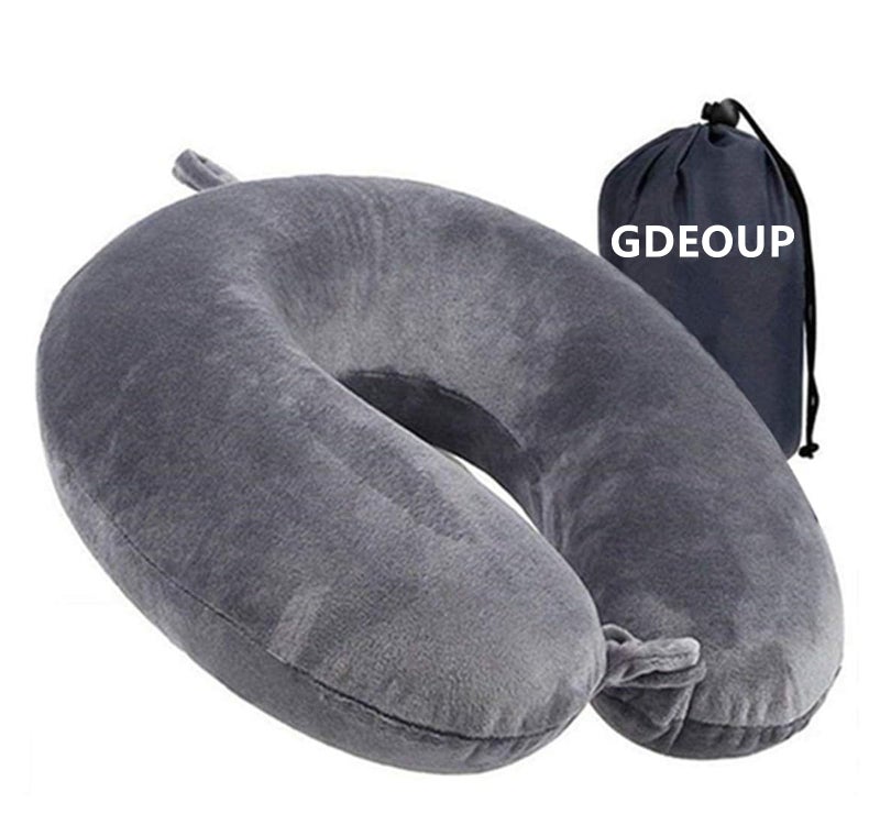 GDEOUP Travel Pillow 100 Pure Memory Foam Neck Pillow Airplane for TravelingCar TrainNappingTravelingWashable Cover Grey