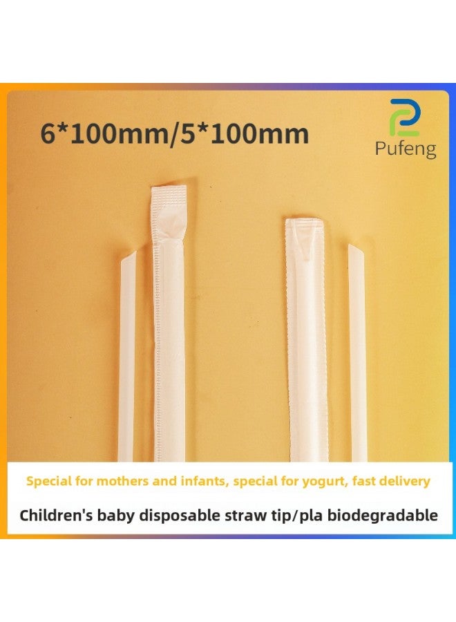 Biodegradable Yogurt Straw Short Thin Disposable Pointed Independent Packaging Milk Children Pla Straw For Aviation-Color:Transparent-Specifications:6*100mm  - Image 1