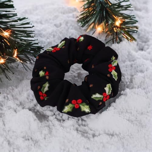 MasQ Satin Scrunchies for Women and Girls - Christmas Embroidered, Soft Elastic Hair Bands | Satin Poly Crepe | Perfect Christmas/Secret Santa gift | Red, White & Black, Pack of 3 - Image 4