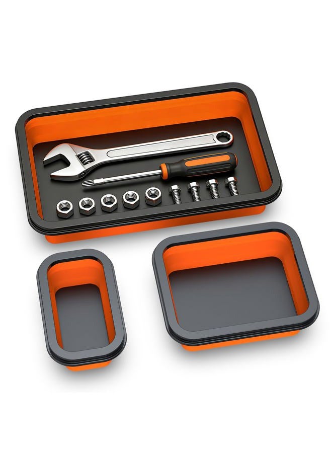 Buhobha Foldable Magnetic Parts Organizer: 3 Heavy-Duty Foldable Trays, Bolts, Nuts, Washers & Small Metal Tools - Image 1