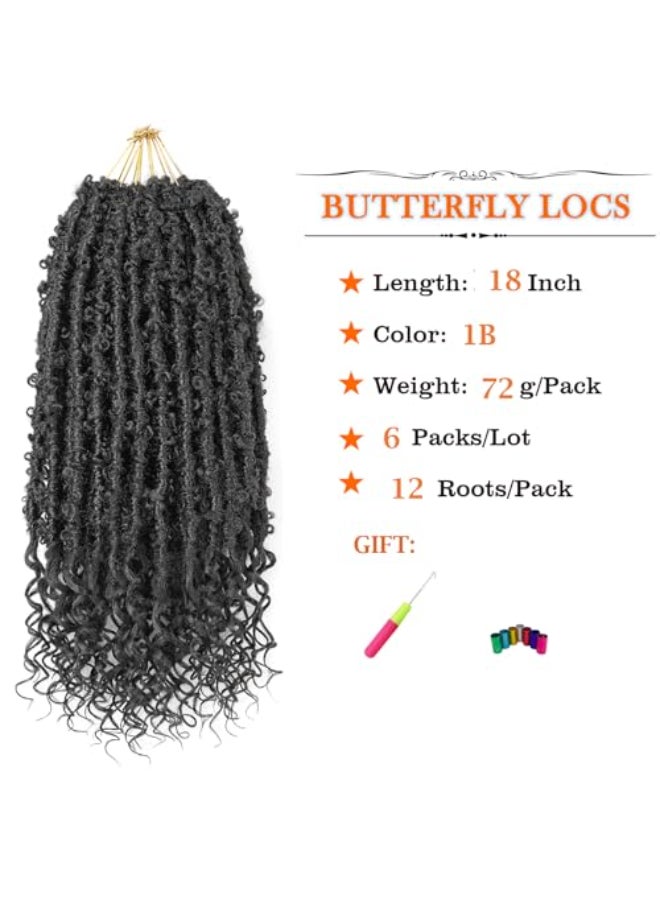 Aipin Butterfly Locs Goddess Locs Crochet Hair With Curly Ends 18 Inch Distressed Faux Locs Soft Locs Crochet Hair For Black Women 18 Inch 6packs1B - Image 3