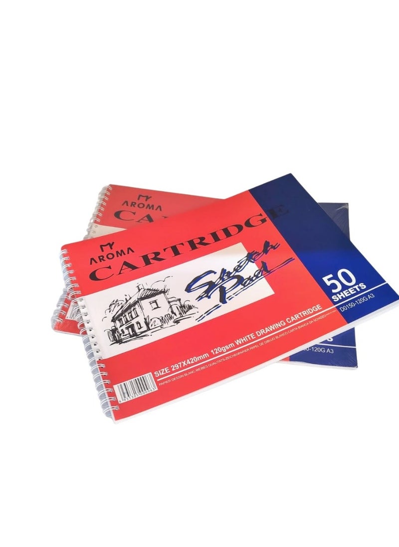 أروما كتاب رسم احترافي مقاس A3 - 50 ورقة ورق رسم خرطوشة ناعمة - كتاب رسم حلزوني للفنان مقاس A3 - ورق أبيض 120 جرامًا للمتر المربع للفنون الجميلة والتصميمات  - Image 2