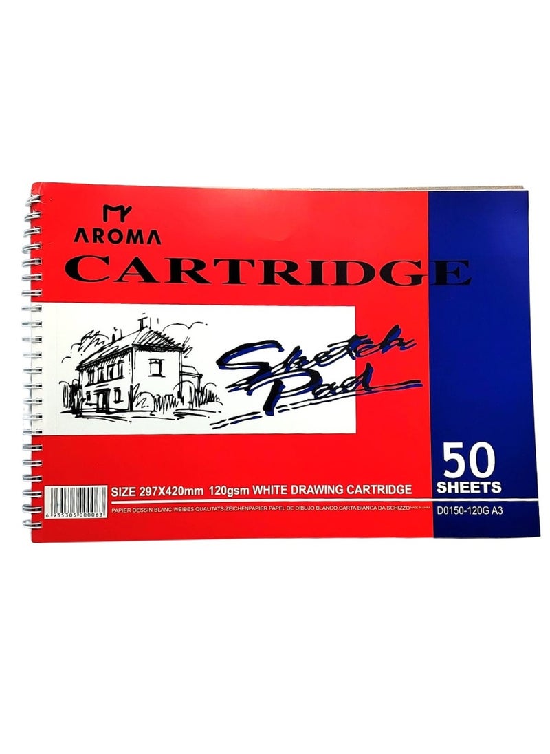 أروما كتاب رسم احترافي مقاس A3 - 50 ورقة ورق رسم خرطوشة ناعمة - كتاب رسم حلزوني للفنان مقاس A3 - ورق أبيض 120 جرامًا للمتر المربع للفنون الجميلة والتصميمات  - Image 1