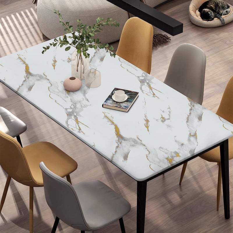 practicalWs Glossy Marble Wallpaper Peel and Stick White/Gold Granite Contact Paper Removable Wall Paper for Kitchen Countertop Cabinet Furniture 17.7" x 196.8" - Image 5