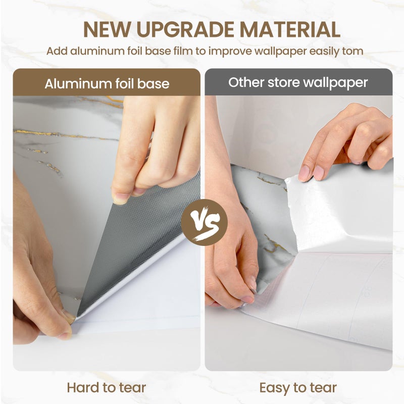 practicalWs Glossy Marble Wallpaper Peel and Stick White/Gold Granite Contact Paper Removable Wall Paper for Kitchen Countertop Cabinet Furniture 17.7" x 196.8" - Image 2
