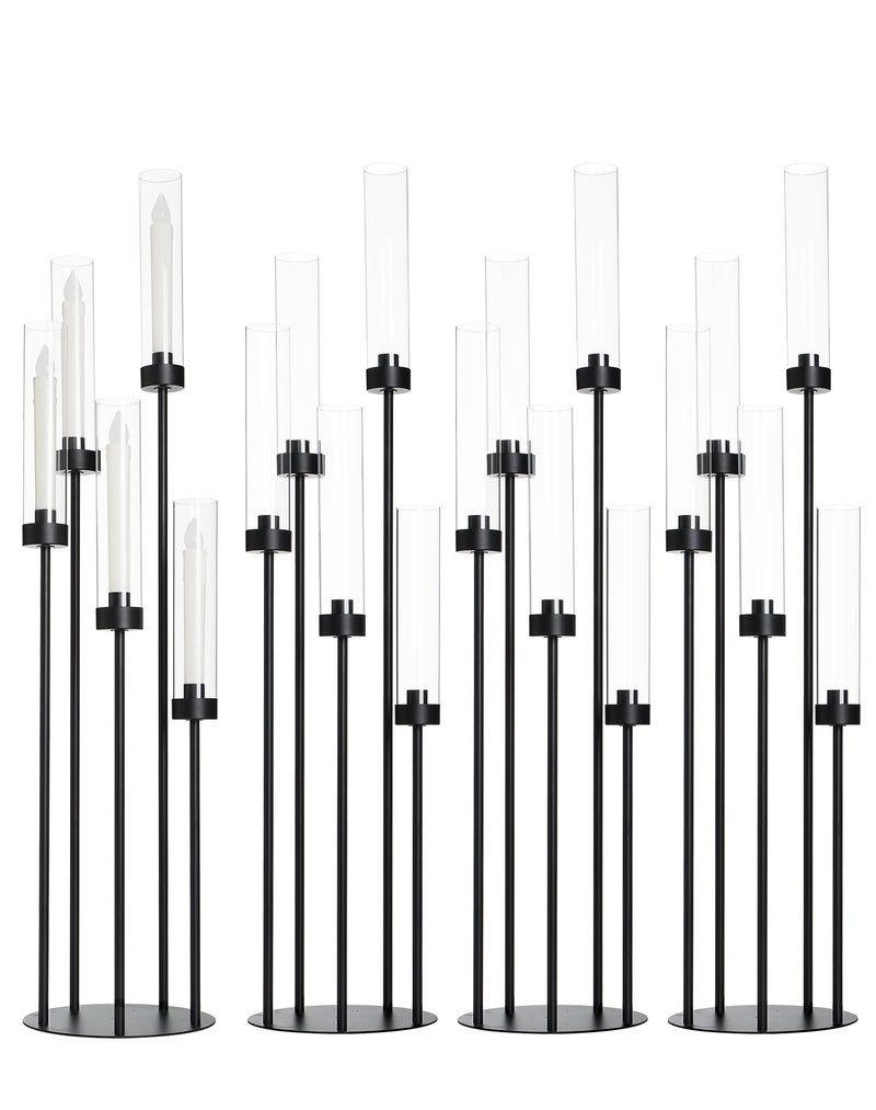 Fullvaseer 39.8''Matte Black Candle Holder with Acrylic Shades Tall 5 Arm Candelabra Black Table Centerpiece for Wedding Living Dining Room Fireplace Decoration Fit 0.98''LED Taper Candle - Image 1