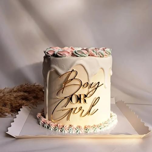 QPARTYFIRE Gold Acrylic Boy or Girl Cake TopperBoy or Girl Happy Birthday Cake Topper for Boys and Girls Gender Reveal Baby Shower Birthday Party Supplies - Image 5
