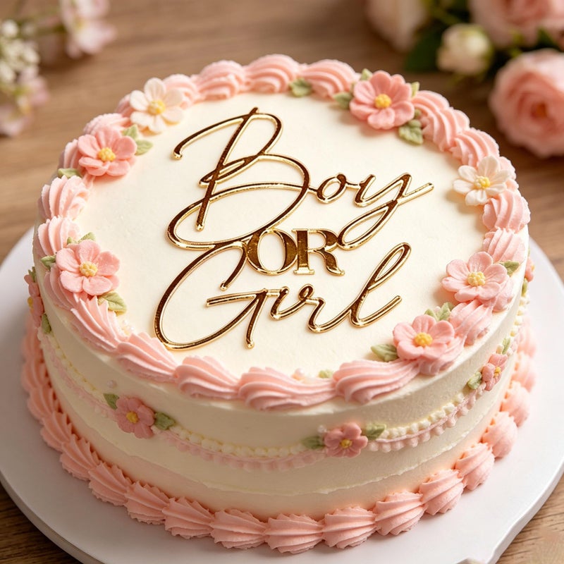 QPARTYFIRE Gold Acrylic Boy or Girl Cake TopperBoy or Girl Happy Birthday Cake Topper for Boys and Girls Gender Reveal Baby Shower Birthday Party Supplies - Image 3