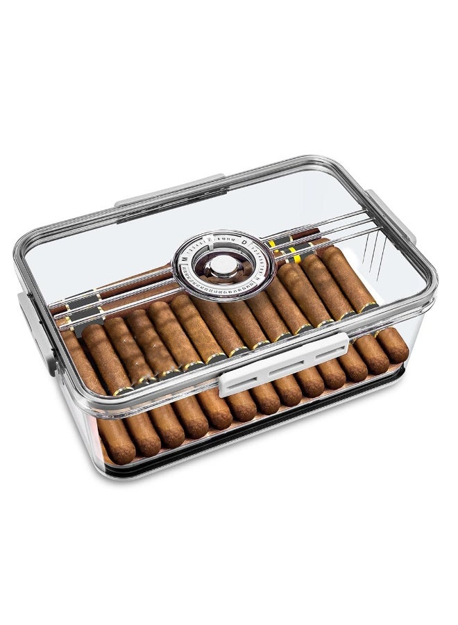 Medium Wooden Humidor Storage Box with Natural Cedar Wood Lining, Built-in Hygrometer and Humidifier, Transparent Glass Display Lid, Durable Construction, Ideal for Preserving up to 10 Pieces at Home or Office - Image 1