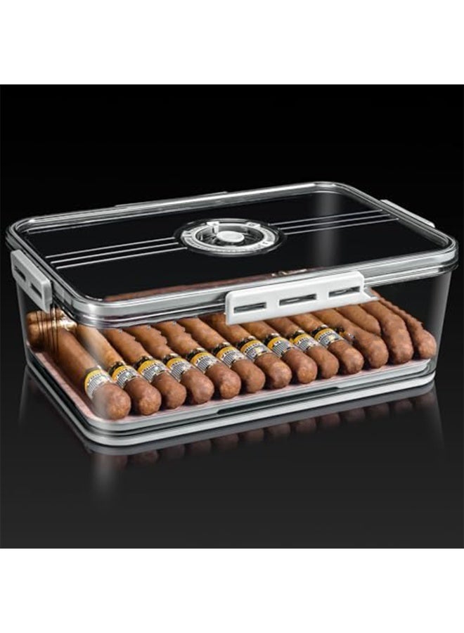 Medium Wooden Humidor Storage Box with Natural Cedar Wood Lining, Built-in Hygrometer and Humidifier, Transparent Glass Display Lid, Durable Construction, Ideal for Preserving up to 10 Pieces at Home or Office - Image 2