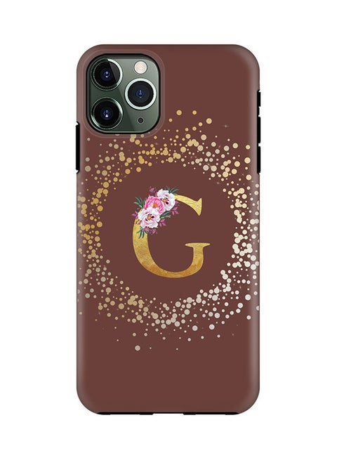 Monogram Tough Series for Apple iPhone 11 Pro Custom Initials Floral Pattern Tough Pro Dual Layer hybrid PC inner TPU protection Alphabet- G (Brown)