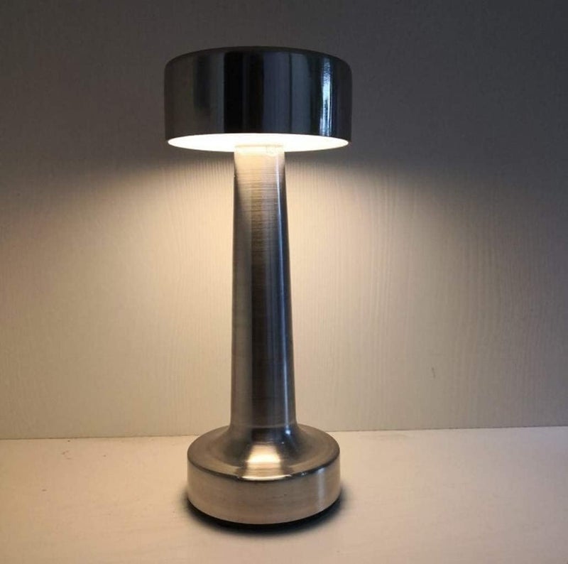 V2COM Modern Table Lamp Cordless Lighting 3W Dumbbells Style Dimmable Touch Switch LED Rechargeable Wireless Aluminium Desk Lamp for Restaurant Reading Bar Coffee Shop [2020 New] (Silver) - Image 3