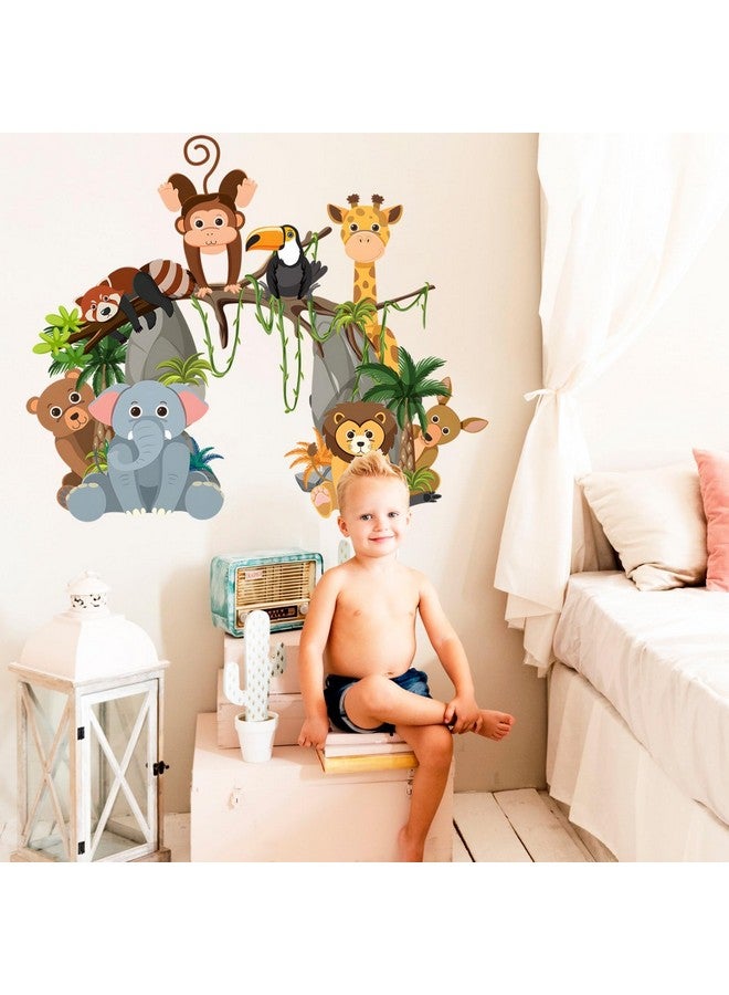 Eutecado Jungle Animals Wall Decals Safari Wall Stickers for Nursery, Forest Elephant Giraffe Wall Decor Stickers Monkey Bear Lion Deer Art Decals Peel and Stick Wall Decorations for Kids Room - Image 5