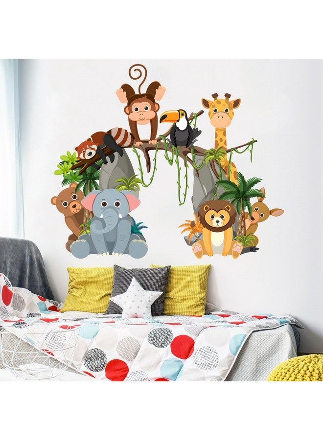 Eutecado Jungle Animals Wall Decals Safari Wall Stickers for Nursery, Forest Elephant Giraffe Wall Decor Stickers Monkey Bear Lion Deer Art Decals Peel and Stick Wall Decorations for Kids Room - Image 1