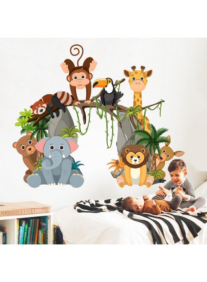 Eutecado Jungle Animals Wall Decals Safari Wall Stickers for Nursery, Forest Elephant Giraffe Wall Decor Stickers Monkey Bear Lion Deer Art Decals Peel and Stick Wall Decorations for Kids Room - Image 2
