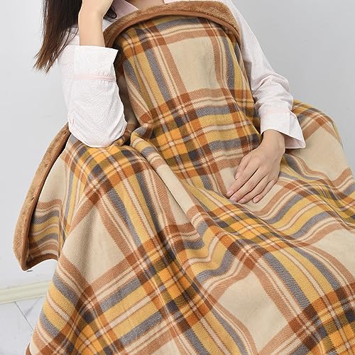 forestfish Fleece Wearable Blanket, Plaid Lap Blanket Comfy Poncho Throw with Buttons for Bed Sofa Office, Yellow - Image 5
