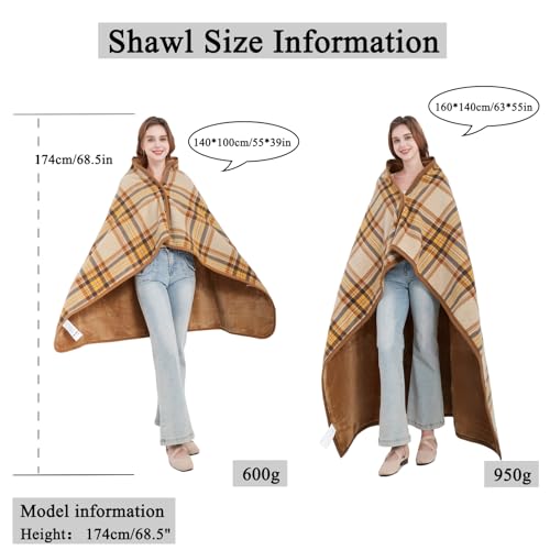 forestfish Fleece Wearable Blanket, Plaid Lap Blanket Comfy Poncho Throw with Buttons for Bed Sofa Office, Yellow - Image 2