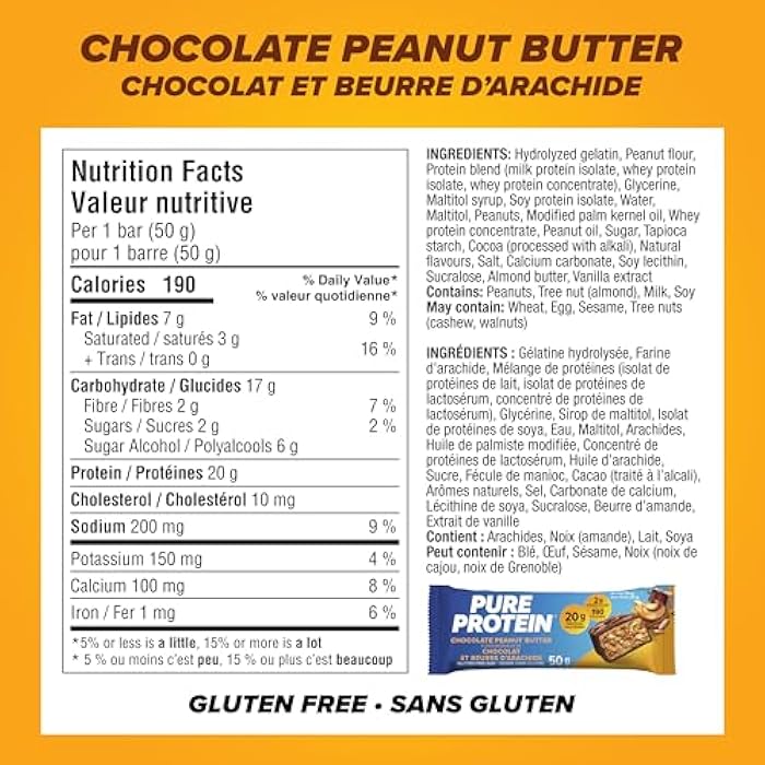 Pure Protein Bars, Gluten Free, Snack Bars, Chocolate Peanut Butter, 50 gram, 6 Count, {Imported from Canada} - Image 2