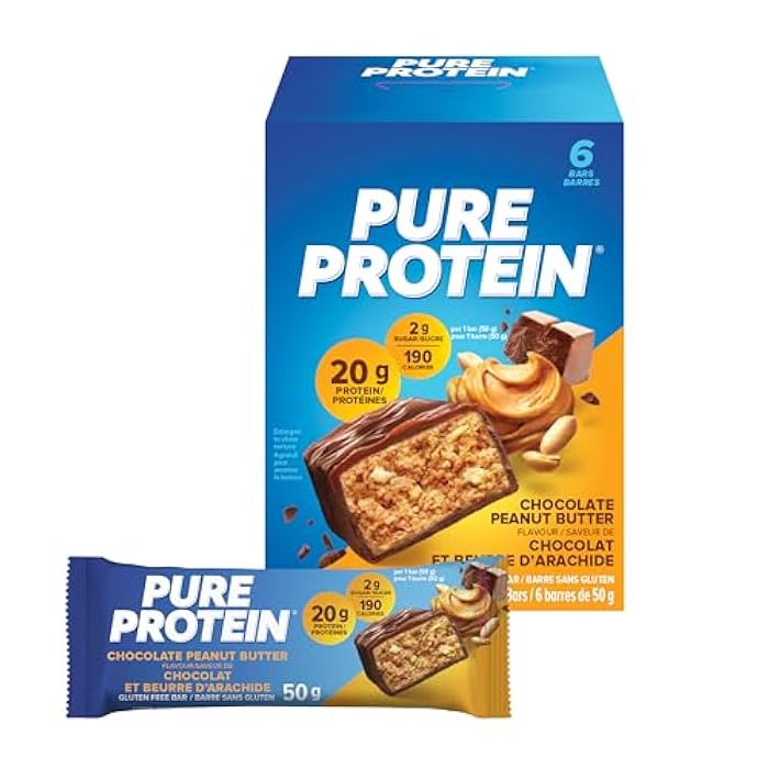 Pure Protein Bars, Gluten Free, Snack Bars, Chocolate Peanut Butter, 50 gram, 6 Count, {Imported from Canada} - Image 1