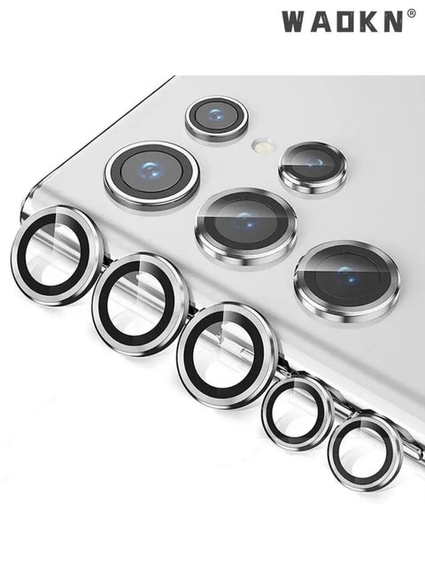 Camera Lens Glass Protector With Ring For Samsung Galaxy S23 Ultra Scratch-Resistant Ultra-Thin Tempered Glass with Aluminum Edge Silver