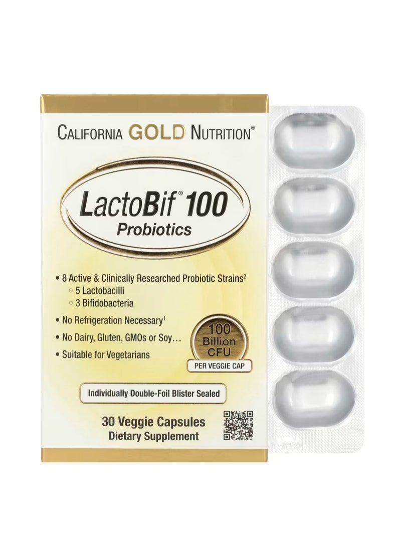 California Gold Nutrition LactoBif 100 Probiotics 100 Billion CFU 30 Veggie Capsules 