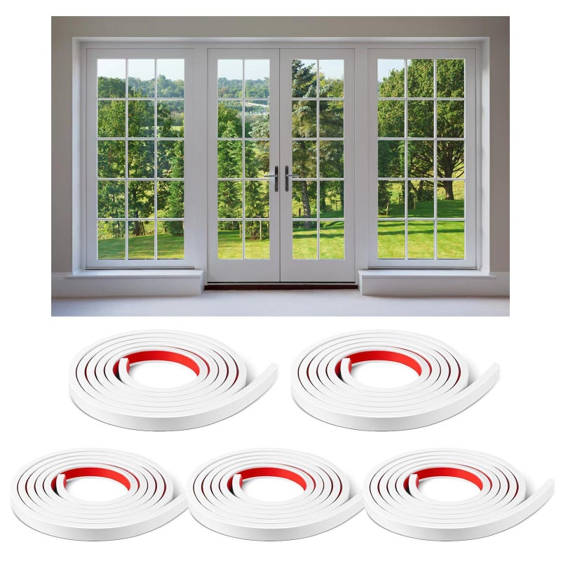 KEOHOLI 5 Rolls Total 32.8ft Window Grille Inserts Grid Kit Self Adhesive Peel and Stick Trim Simulated DIY Window Decorative PVC Strip Molding Trim Frames (White) - Image 1