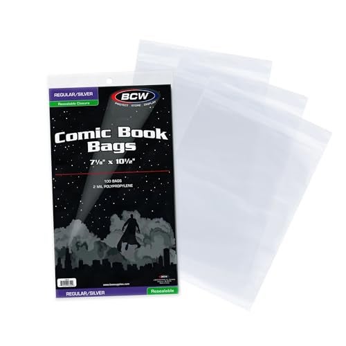 BCW أكياس كوميك قابلة لإعادة الإغلاق من BCW لعصر الفضة - 100 قطعة، حماية لكتب الكوميك من عصر الفضة | 7 1/8 × 10 1/2 بوصة تخزين مجموعة الكوميك أكياس الكتب - Image 1