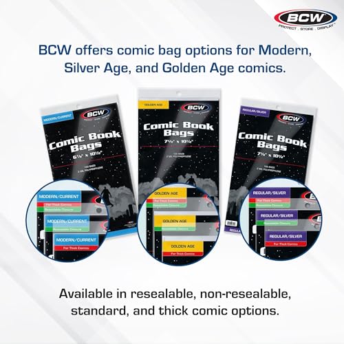 BCW أكياس كوميك قابلة لإعادة الإغلاق من BCW لعصر الفضة - 100 قطعة، حماية لكتب الكوميك من عصر الفضة | 7 1/8 × 10 1/2 بوصة تخزين مجموعة الكوميك أكياس الكتب - Image 5