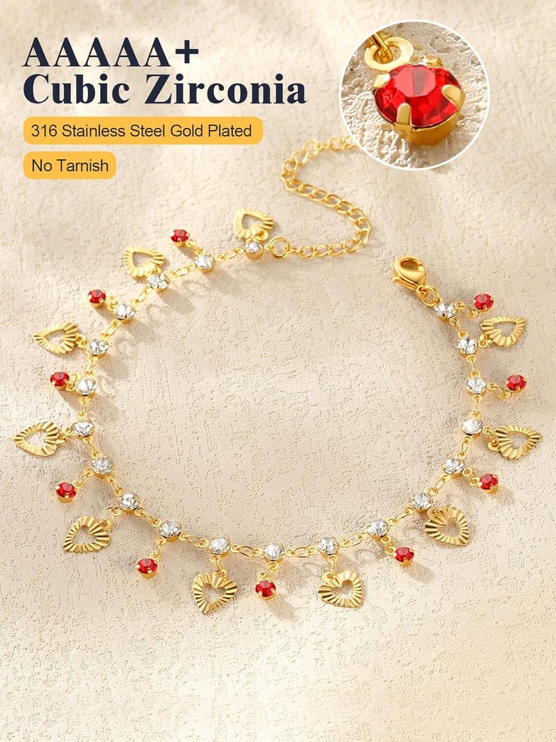U7 Women Girls Barefoot Jewelry 18K Gold or Rose Gold Stainless Steel Heart/Rope/Figaro/Cuban Chain Anklet Foot Bracelet, 25-30 CM Long - Image 4