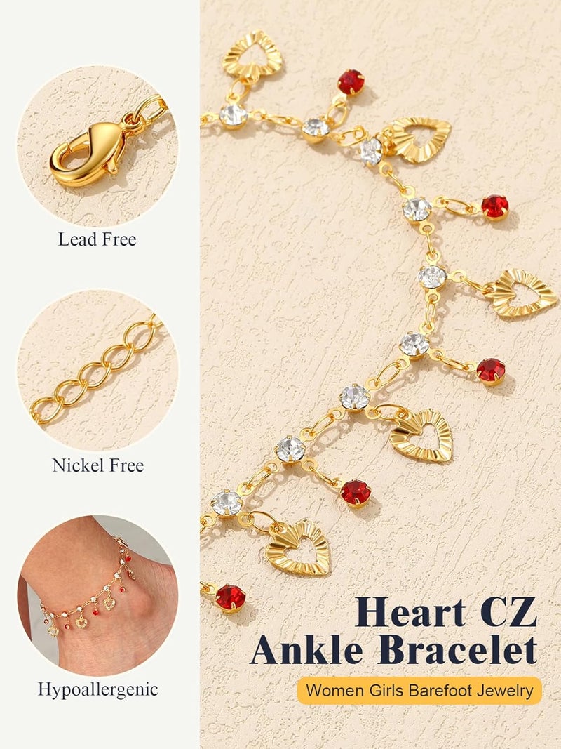 U7 Women Girls Barefoot Jewelry 18K Gold or Rose Gold Stainless Steel Heart/Rope/Figaro/Cuban Chain Anklet Foot Bracelet, 25-30 CM Long - Image 5