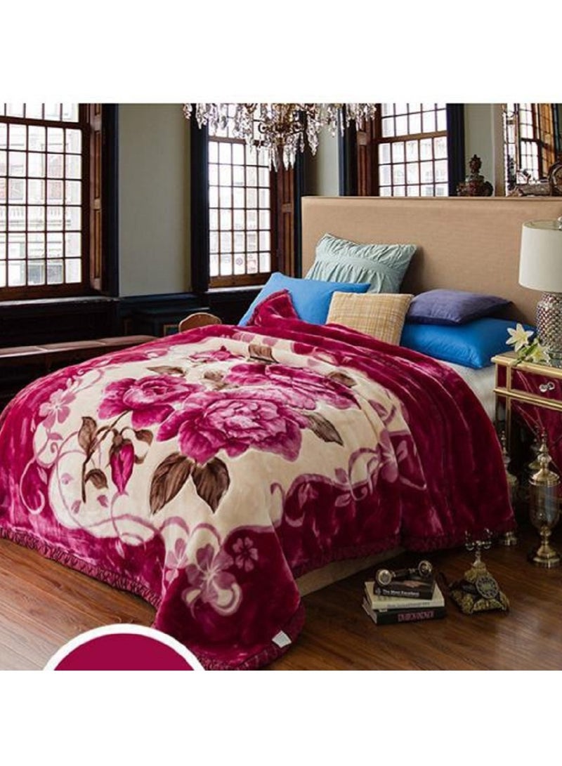 Comfy بطانية كورية مزهرة ناعمة ومريحة من 2 طبقة باللون الماروني - Image 2