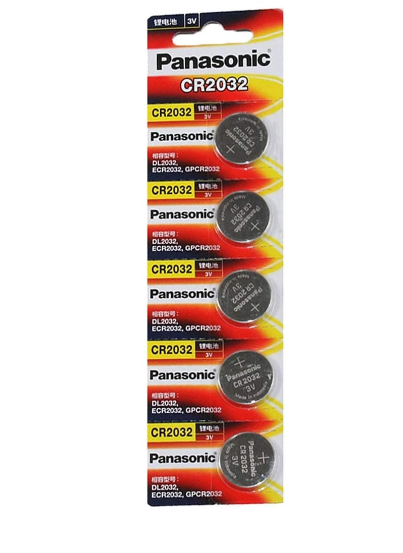 Panasonic CR2032 3V Lithium Battery 5 Pack for Computers, Sugar Machines, Toys