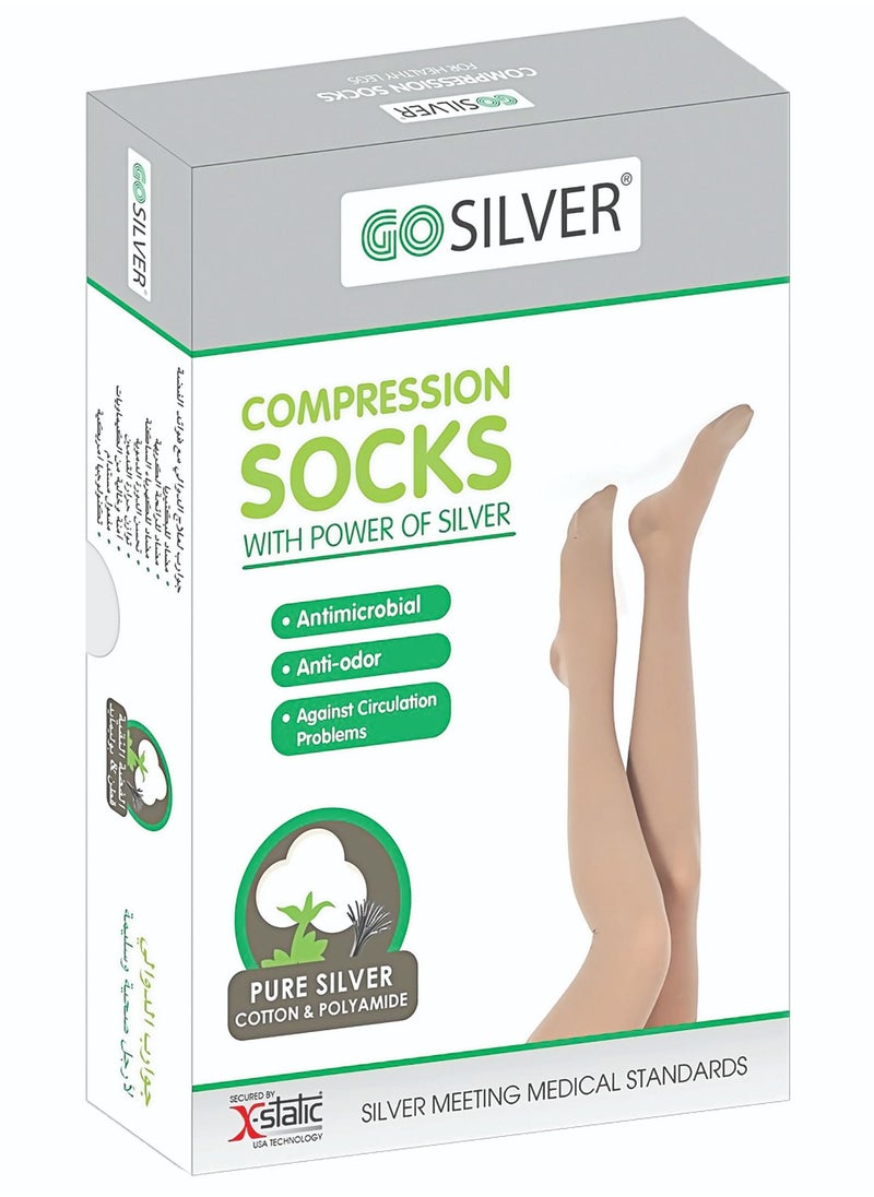 GO SILVER - Panty Hose Compression Socks, Class 2 (23-32 Mmhg) Closed Toe Flesh - Image 1