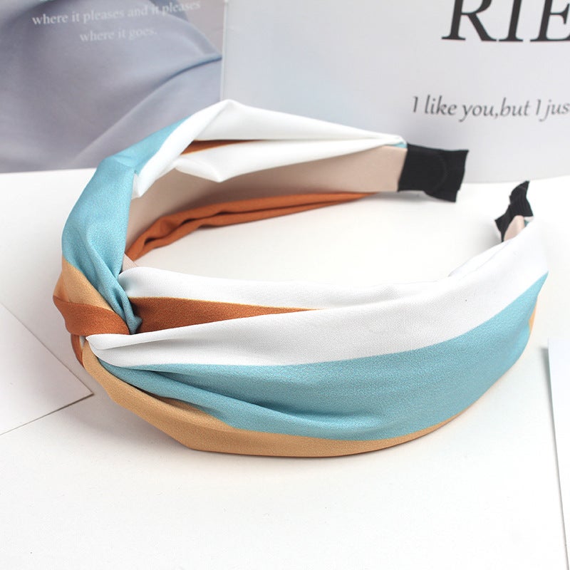 Korean Style Wide-brimmed Hair Hoop Internet Celebrity Cross Adult Headband Retro Simple Face Wash Hair Hoop Womens Knot New Headwear Blue and White Orange