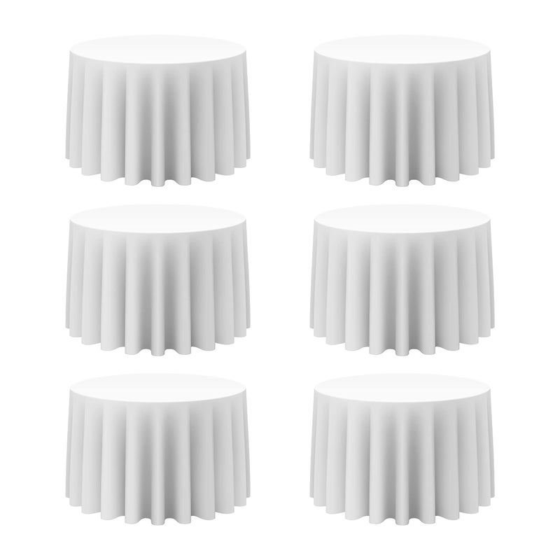 BRILLMAX 6 Pack White Round Tablecloths 108 Inch Circle Bulk Linen Polyester Fabric Washable Table Cloth Cover for Wedding Reception Banquet Birthday Party Buffet Restaurant