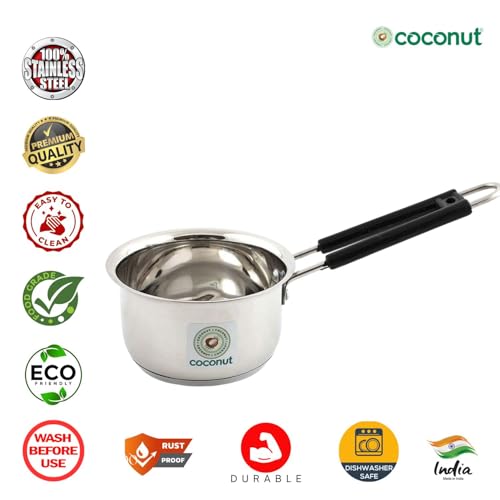 Coconut Stainless Steel - Mirror Finish Sauce Pan, Tea Pan, Milk Pan Heavy Guage | Induction and Gas Stove Friendly | Rust-Resistant Cookware | Pack of 1 | 1500 ml - Image 2