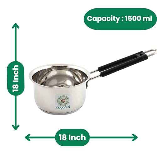Coconut Stainless Steel - Mirror Finish Sauce Pan, Tea Pan, Milk Pan Heavy Guage | Induction and Gas Stove Friendly | Rust-Resistant Cookware | Pack of 1 | 1500 ml - Image 3