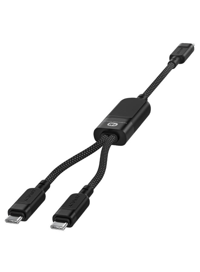 أسيفاست كابل شحن وبيانات C5-11 USB-C، كابل 2 في 1 (2 USBC)، شحن سريع 100 وات PD، كابل مضفر من النايلون المتين بطول 1.2 متر - أسود - Image 2