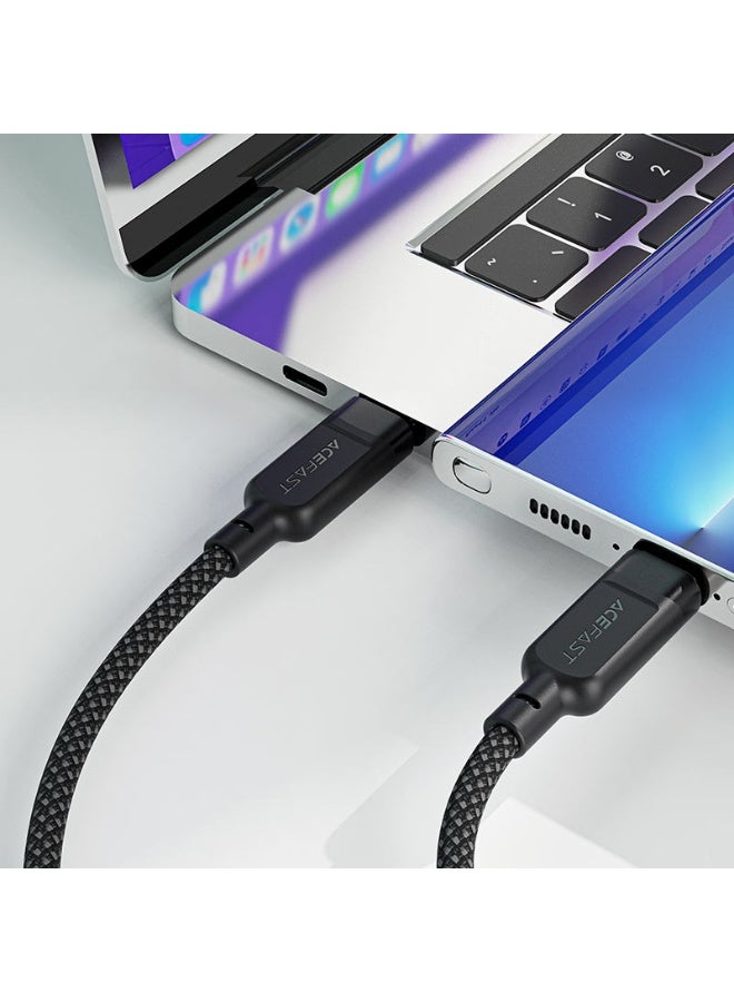 أسيفاست كابل شحن وبيانات C5-11 USB-C، كابل 2 في 1 (2 USBC)، شحن سريع 100 وات PD، كابل مضفر من النايلون المتين بطول 1.2 متر - أسود - Image 3