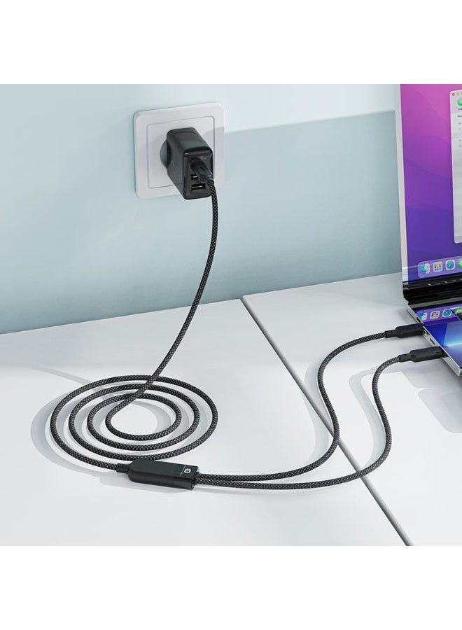 أسيفاست كابل شحن وبيانات C5-11 USB-C، كابل 2 في 1 (2 USBC)، شحن سريع 100 وات PD، كابل مضفر من النايلون المتين بطول 1.2 متر - أسود - Image 4