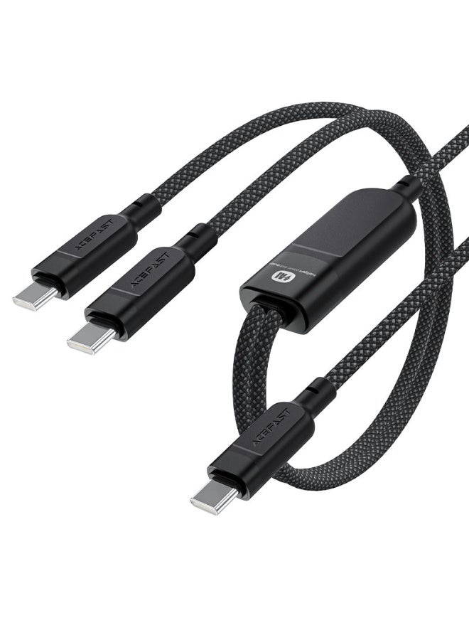 أسيفاست كابل شحن وبيانات C5-11 USB-C، كابل 2 في 1 (2 USBC)، شحن سريع 100 وات PD، كابل مضفر من النايلون المتين بطول 1.2 متر - أسود - Image 1