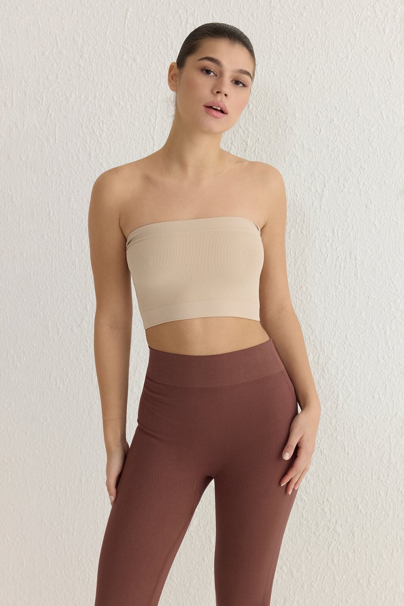 trendyol Stone-Brown 2-Pack Seamless/Seamless Ribbed Strapless Knitted Sports Bra Twoss21Ss0061 - Image 2