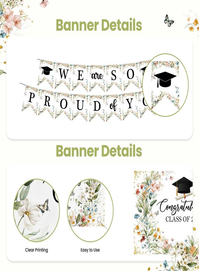 Lecheme Graduation Party Decorations Wildflower Class of 2026 Backdrop We Are So Proud of You Banner Cupcake Toppers Balloons Spring Congrats Grad Party Supplies for High School Colloege - Image 5
