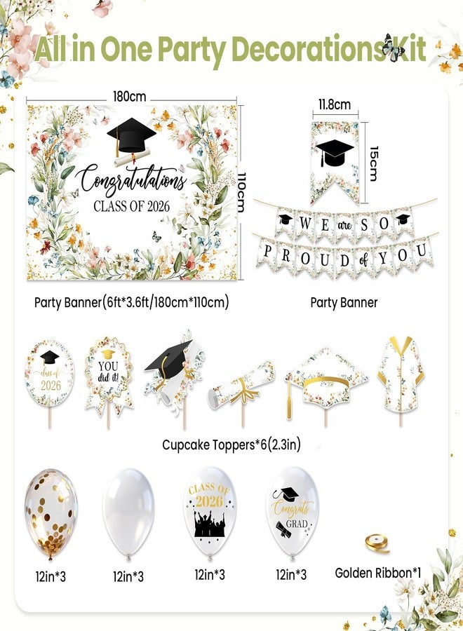 Lecheme Graduation Party Decorations Wildflower Class of 2026 Backdrop We Are So Proud of You Banner Cupcake Toppers Balloons Spring Congrats Grad Party Supplies for High School Colloege - Image 3