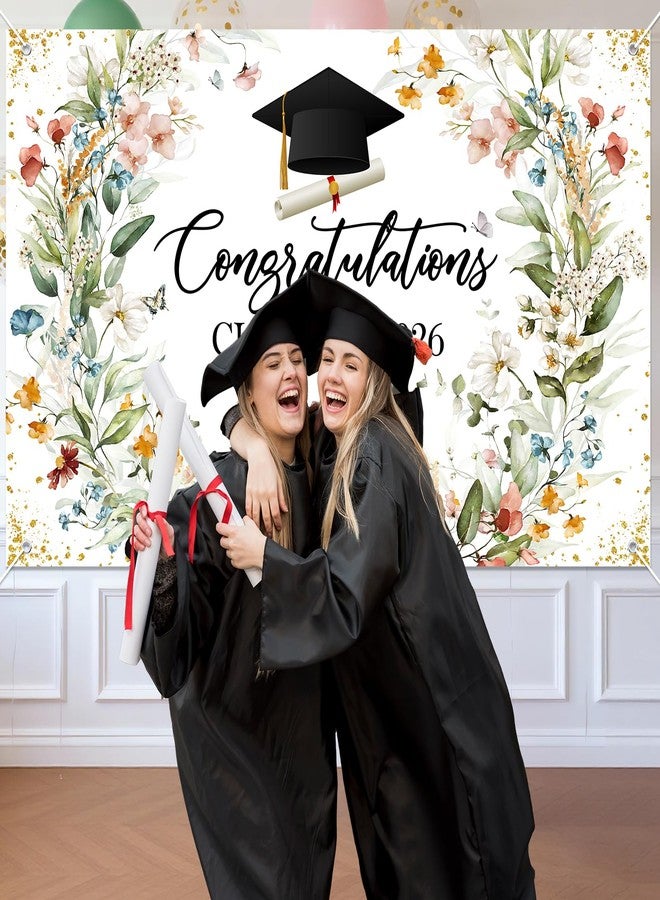 Lecheme Graduation Party Decorations Wildflower Class of 2026 Backdrop We Are So Proud of You Banner Cupcake Toppers Balloons Spring Congrats Grad Party Supplies for High School Colloege - Image 4