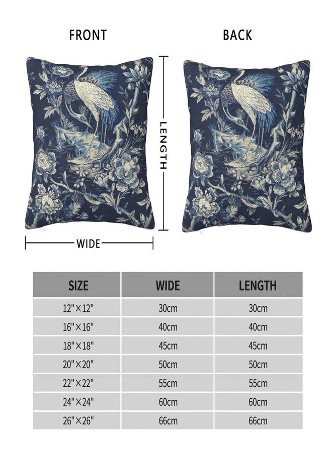 BZKIER Chinoiserie Pillow Cover Cushion Cover Navy Blue Crane Florals Throw Pillow Covers 16x16 Inch Asian Linen Pillow Covers for Sofa Car Living Room Bedroom Outdoor Home Decor Pillow Cases - Image 4