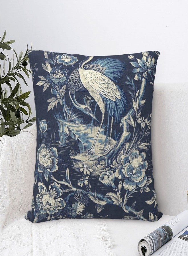 BZKIER Chinoiserie Pillow Cover Cushion Cover Navy Blue Crane Florals Throw Pillow Covers 16x16 Inch Asian Linen Pillow Covers for Sofa Car Living Room Bedroom Outdoor Home Decor Pillow Cases - Image 5