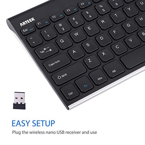 Arteck 2.4G Wireless Keyboard Stainless Steel Ultra Slim Keyboard for Computer/Desktop/PC/Laptop/Surface/Smart TV and Windows 11/10 / 8/7 / Vista/XP Built in Rechargeable Battery - Image 3