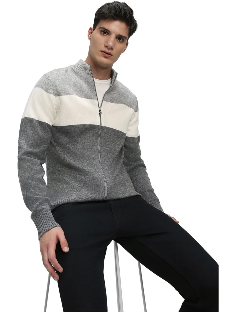 Dennis Lingo Men's Light Grey Mel 100% Acrylic Colourblocked Regular Fit Sweater