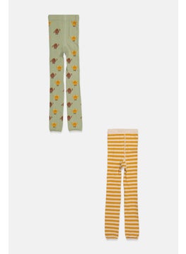 Tchibo Kids Girl 2 Piece Allover Print Pull On Leggings, Olive  - Image 2